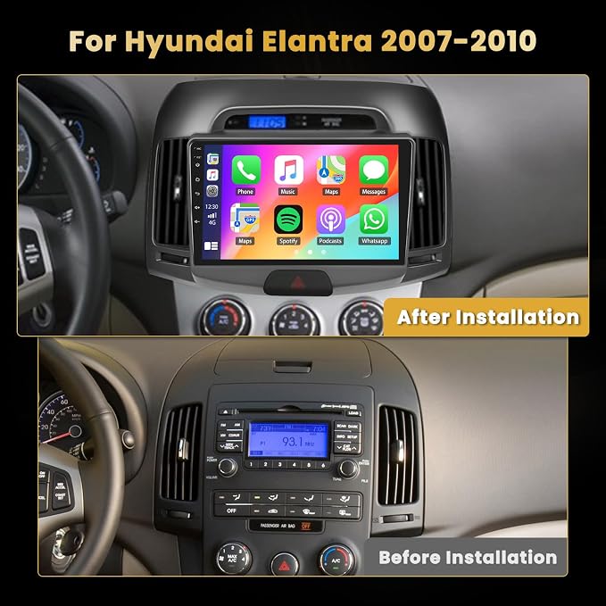 8 Core 4+64GB for Hyundai Elantra 2007 2008 2009 2010 Android Car Stereo Wireless Carplay, 9 Inch IPS Touch Screen Android Auto Car Radio DSP GPS Navigation WiFi AHD Backup Camera Bluetooth FM RDS