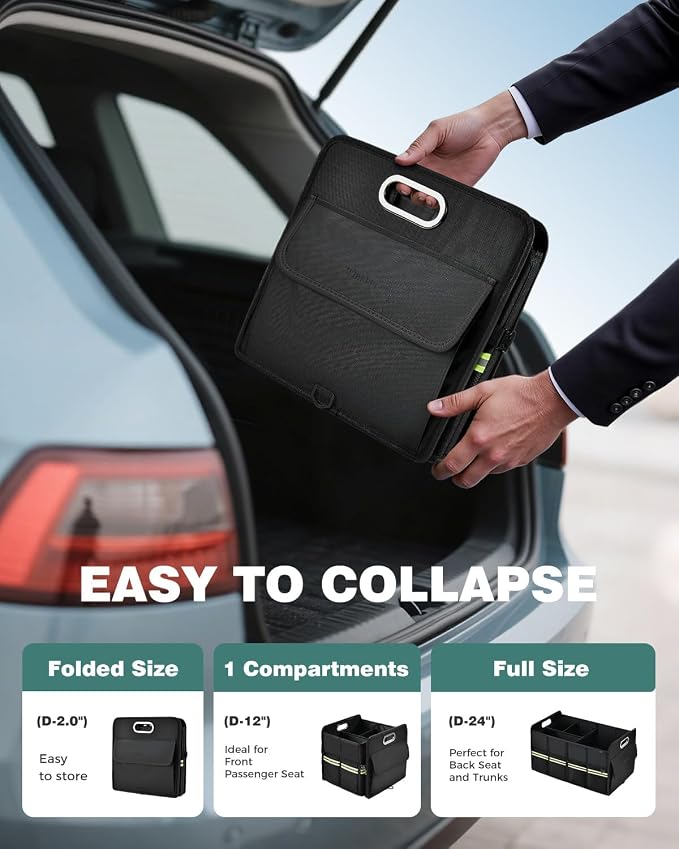 Update Trunk Organizer for Suv, Premium Waterproof Car Organizers and Storage, Collapsible Multi-Compartment Truck Organizer Back Seat Storage for Car