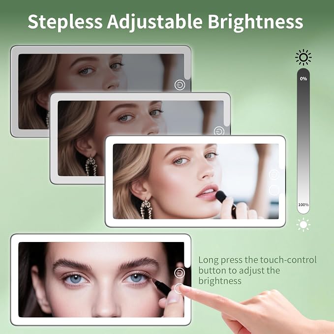 2PCS Car Visor Vanity Mirror with Lights, Rechargeable Dimmable Touch LED Sun Visor Mirrors, Large Detachable Vanity Makeup Mirror with 3 Color Modes for Truck SUV Car Accessories for Women(Black)