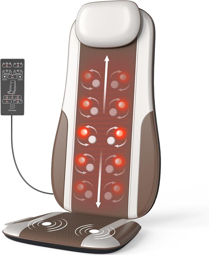 Shiatsu Back Massager with Heat, Massager Chair Pad for Pain Relief Deep Tissue with Smart Timer, Kneading Seat Cushion Vibration for Office, Home, and Travel Use
