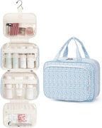 Hanging Toiletry Bag for Women Travel Makeup Bag Organizer Toiletries Bag for Travel Size Essentials Accessories Cosmetics (Blue Flower Buds (Medium))