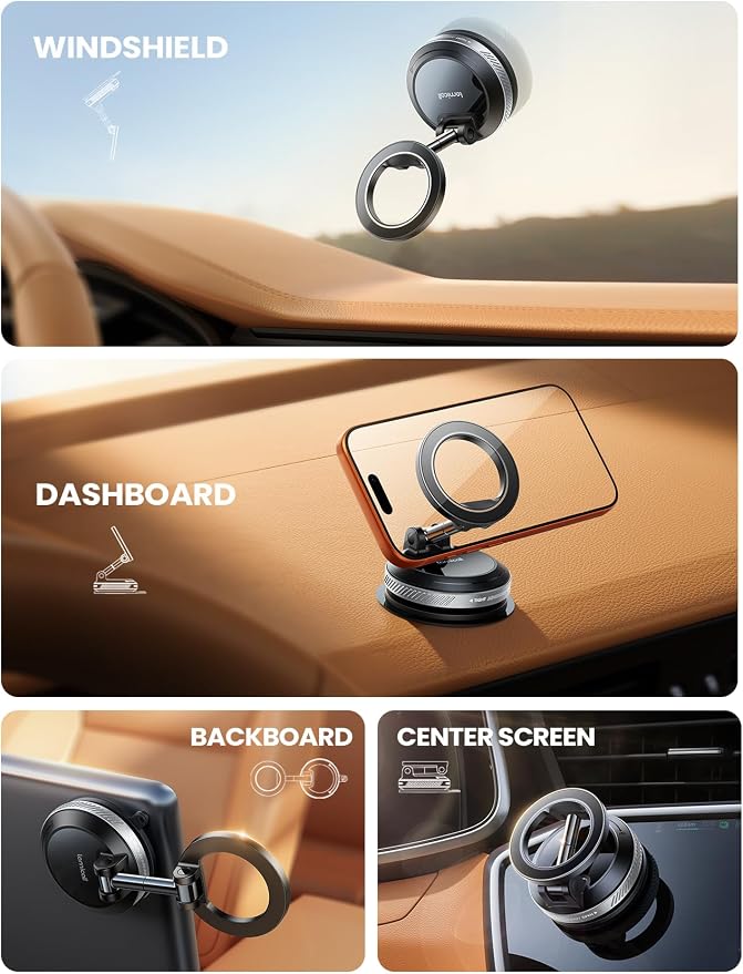 Car Phone Holder for Magsafe - [Upgraded Nano Gel Vacuum Suction] 360° Phone Holders for Your Car Dashboard Windshield, Strong Magnetic Phone Holder for Car Mount for iPhone 17 Pro Max Silver