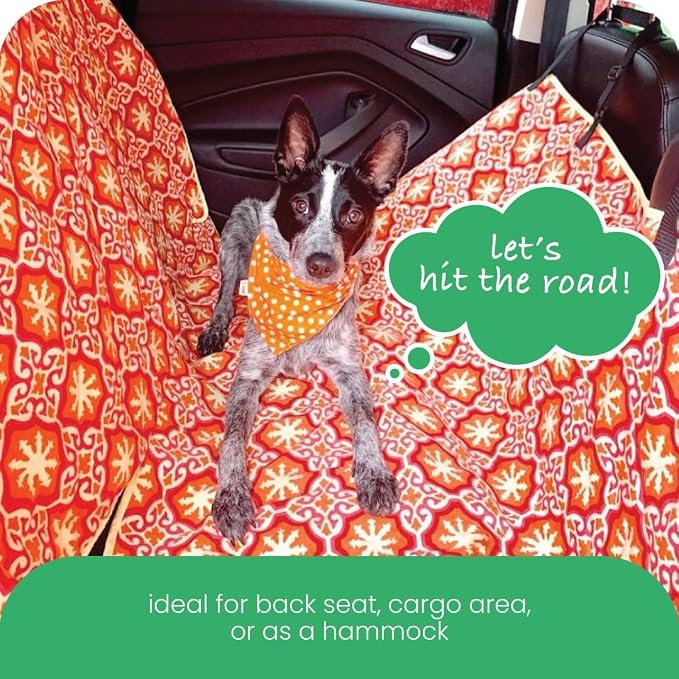 3-in-1 Back Seat Cover for Dogs, 100% Cotton Canvas Back Seat Hammock with Headrest Straps, Belt Slots, & Anchors, Non-Skid Cargo Area Cover, Machine Washable, No Harmful Chemicals, 56"x56"