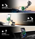 for Mag-Safe Car Mount Charger Dash Vent Windshield Wireless Car Charger with LED Light, Strong Magnetic Phone Holder for Car for iPhone 17 16 15 14 13 12 Series(Cyan)