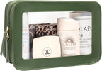 Clear Makeup Bags, TSA Approved Toiletry Bag with Zipper, Travel Makeup Organizer Fit Carry-on Travel Essentials,Small Cosmetic Bags Pouch for Women Men (Clear-Vintage Green)