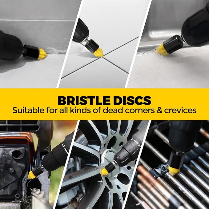 30 Piece Drill Brush Set, Scrub Pads Scrubber Brush with Extend Long Handle Clean for Grout, Tiles, Bathtub, Bathroom, Kitchen, Bristle Discs,Black