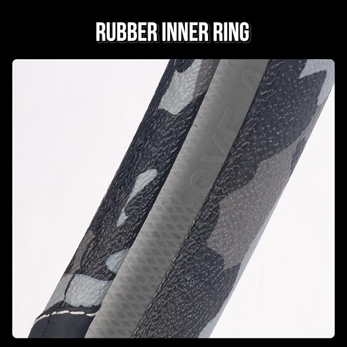 Army Camo Steering Wheel Cover, Universal 15 inch, Breathable PU Leather, Comfort Grip, Durable Steering Wheel Accessories for Car Truck SUV, Anti Slip, Black