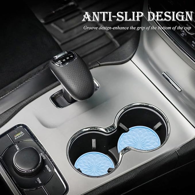 4 Pack Silicone Car Cup Holder Coaster – 2.75 Inch Non-Slip Drink Mat, Universal Fit for Most Vehicles – Cute & Functional Auto Accessories (Light Blue)