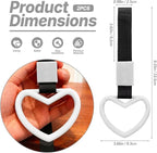 2 Pcs Heart Shaped Car Handle Strap – JD M Drift Charm Rear Bumper Warning Ring Decor for Car Interior Exterior, Subway Bus Handle Accessory, Cute Heart Car Decor Gift for Drivers (White)