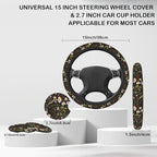 Mushrooms and Herbs Steering Wheel Cover with 2 Pcs Car Coasters Neoprene Steering Wheel Cover for Women Men Anti-Slip Breathable Car Accessories Universal 15 Inch Fit Auto Cars Trucks