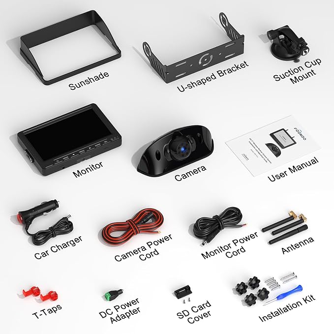 HD 1080P 7" Wireless RV Backup Camera System for Furrion Pre-Wired RV Truck Camper, 7" IPS DVR Monitor & Rear View Camera, IR Night Vision IP69 Waterproof DIY Parking Lines - DW7Y5