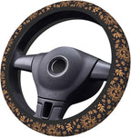 Elastic Sun Moon Leaves Car Steering Wheel Cover Protector Upgrade Thicken,Gold Boho Black,Anti Slip Durable Soft Car Interior Decor for Diverse Cars Truck SUV for Men Women Universal 15 Inch