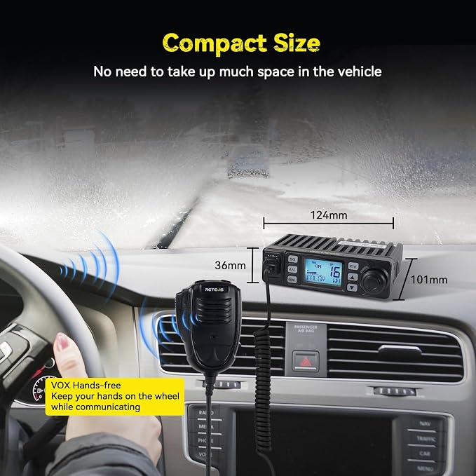 MB1 CB Radio kit, with Retractable Microphone Holder, Magnetic Antenna, External Speakers, Cigarette Lighter Plug, Long Range CB Radio for Truck