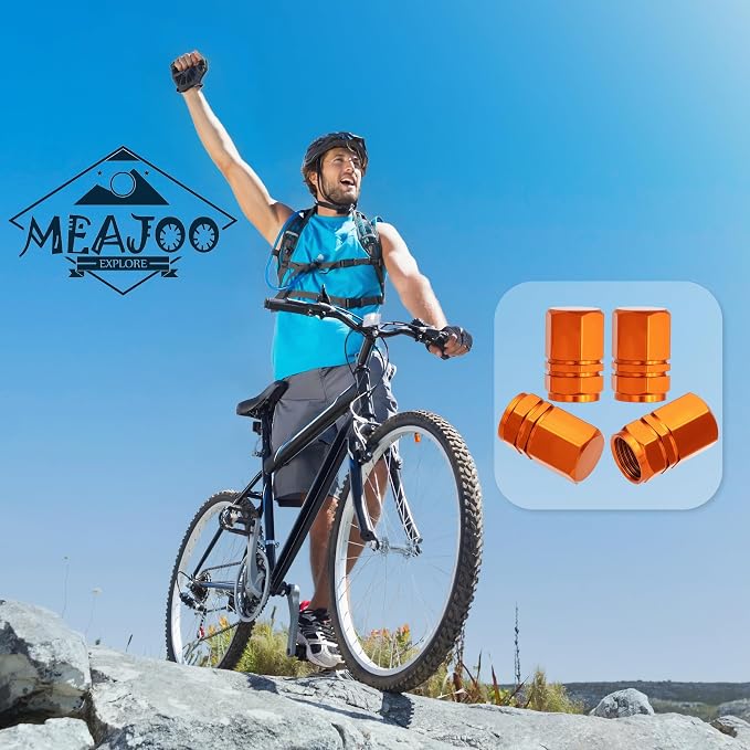 8PCS Tire Valve Stem Caps, with Rubber O-Ring, Corrosion Resistant Leak-Proof, Aluminum Alloy Universal Wheel Valve Covers for Cars, SUV, Trucks, Bikes, Motorcycles, Bicycles(Orange)