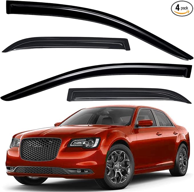 Tape-On Windows Visor 4-Piece for 2011-2022 Chrysler 300 Rain Guards Shield Shade Smoke 94432