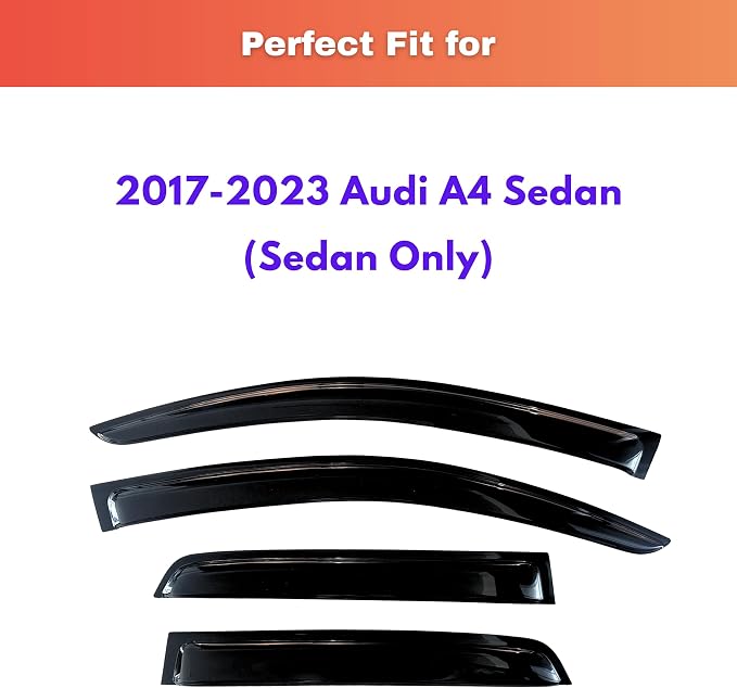 KPY Rain Guards Fit for 2017-2023 Audi A4 Sedan, Out-Channel Window Visors Vent Wind Deflectors 4PC, Car Accessories for 17-23 Audi A4 Sedan (Sedan Only)