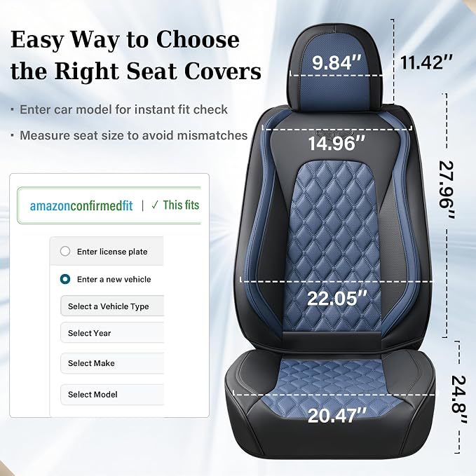 Coverado Car Seat Covers Front Seats, Sporty Non-Slip Waterproof Faux Leather Full Set with Rear Protectors for Trucks SUVs, Mens Automotive Interior – BlackBlue