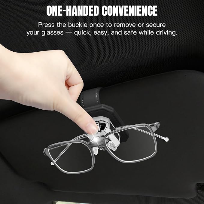 Sunglass Holder for Car Visor, Faux Leather Eyeglass Holder Clip for Car Sun Visor Organizer, Universal One Handed Operation Sun Glass Hanger, Car Interior Accessories for Women Man