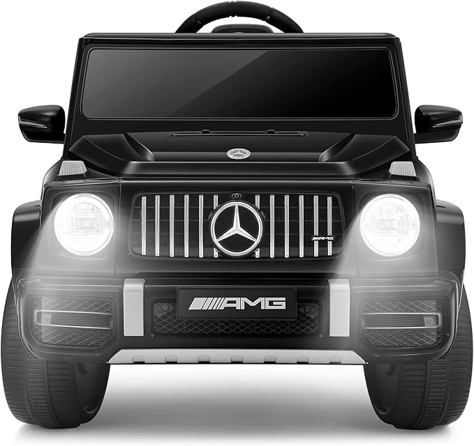 Licensed Mercedes-Benz AMG G63 Ride on Toys,12V Ride on Car with Remote Control,Rechargeable Battery,Flickering Lights/LED Lights, Bluetooth,Music, Soft Start, Low Battery Prompt,Dark Black