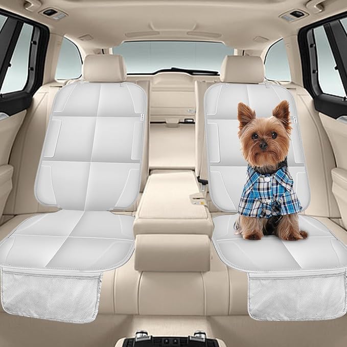 Car Seat Protector for Child Car Seat, Durable 600D Fabric Waterproof Car Seat Cover with Thick Pad Non-Slip Backing，No Imprints (Light Gray-2 pcs)