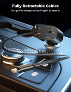 [Upgraded] Retractable Car Charger 4 in 1, Fast Car Phone Charger with Cord 2.6ft, USB C and Apple Car Adapter, Compatible with iPhone 17 16 15/15 Pro Max/14/13/12/11, Galaxy, Pixel