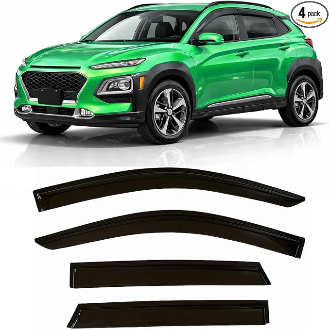 2018-2023 Tape-On Rain Guards for Hyundai Kona Side Window Visor Deflectors Se Sel Plus Night Limited Ultimate Durable Tinted Shade 2019 2020 2021 2022