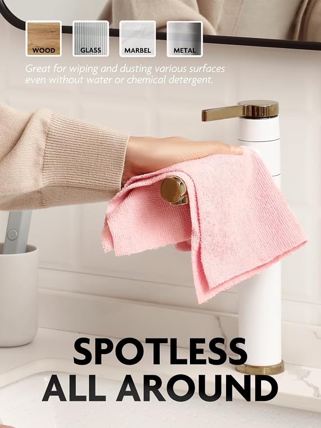Microfiber Cleaning Cloth Roll- 30 Sheets, 12" x 12" (Pink) | Super Absorbent, Lint-free, Tear-away Microfiber Towel Roll, for All-Purpose Cleaning, Reusable Alternative to Paper Towels