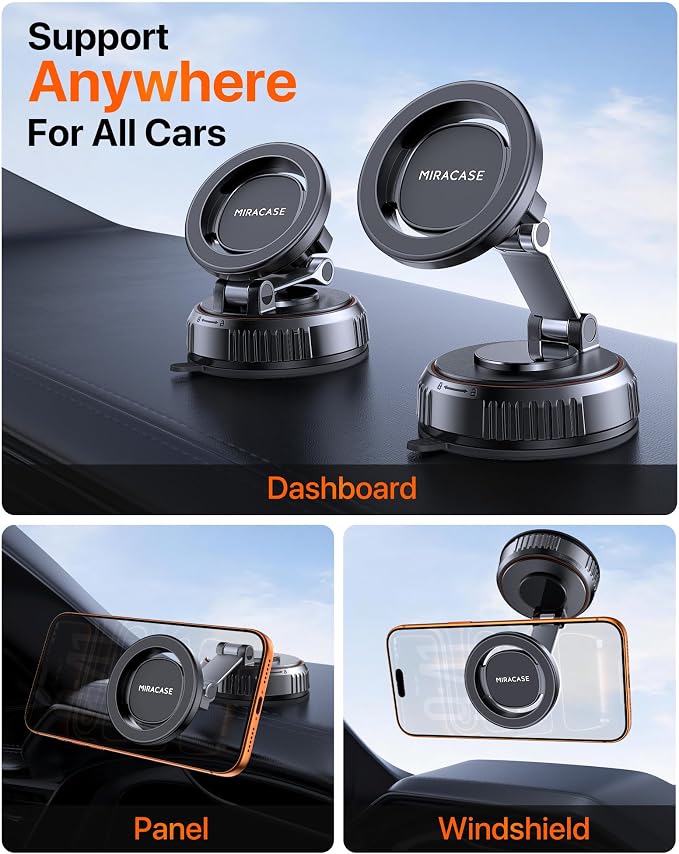 for MagSafe Car Mount[3600gf Strong Magnet & 89+LBS Suction Base]Vacuum Magnetic Phone Holders for Your Car, 360° Adjustable Dashboard & Windshield Mount with Dash Accents for All Smartphones