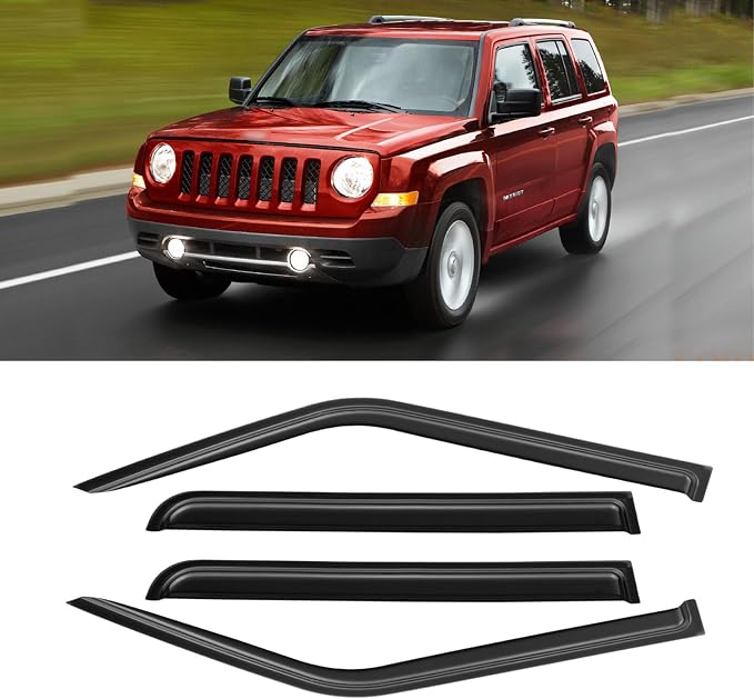 Window Visors for 2007-2018 Jeep Patriot, Rain Guards Shields Vent Deflector Shade Dark Smoke 2008 2009 2010 2011 2012 2013 2014 2015 2016 2017, Tape-On, 4PCS