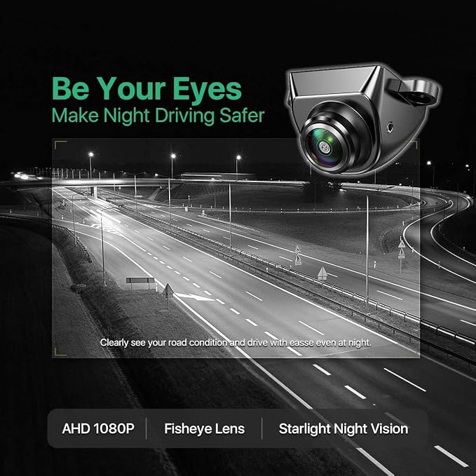 AHD1080P Backup Camera with Video Format Switch Button, Reverse Rear/Front/Side View Cam, Adjustable Fisheye Lens, Waterproof Night Vision 170 Degree Wide View