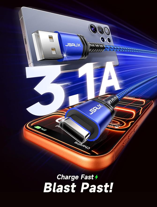 USB C Cable [2-Pack 6.6ft], USB A to USB Cord Fast Charging for iPhone Air, iPhone 17, iPhone 17 Pro, iPhone 17 Pro Max, iPhone 16/iPhone 15 Series, Samsung S20 S10, Note 20 10, Car Play - Blue