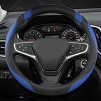 Customized Auto Car Steering Wheel Cover for Chevy 14.5-15 inches, Steering Wheel Cover for Chevrolet (Black+Blue - Standard Size)