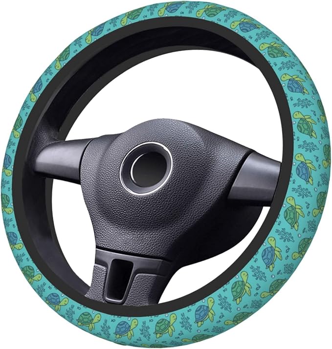 Cute Sea Turtle Steering Wheel Cover, 15 Inch Universal Neoprene Anti-Slip Steering Wheel Protector, Breathable & Durable Car Decor Accessory for Women Men, Teal/Blue