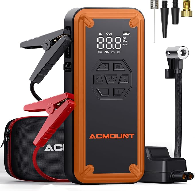 W160 Jump Starter with Air Compressor, 5000A Portable Car Jump Starter 150PSI Tire Inflator/Air Pump, 12V Battery(Up to 9L Gas/8L Diesel Engine) Jump Pack Car Emergency Kit Idea Gift for Man (Orange)