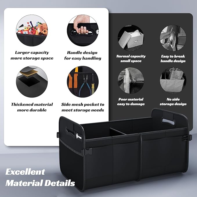 Trunk Organizer for Car - 70L Collapsible Car Storage with 11 Pockets & Reinforced Handles, SUV Trunk Organizers for Grocery Cargo(Black)