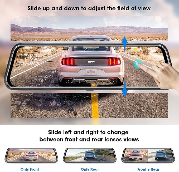 10'' Mirror Dash Cam Night Vision 1080P FHD Full Touch Screen Front and Rear View Backup Camera for Cars Loop Recording Streaming Media 170°Wide Angle Parking Assistance 6M Cable