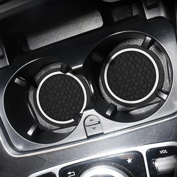 Mandark 4PCS Car Cup Holder Coasters, 2.75 Inch Non-Slip Insert Water Bottle Holder Pads, Dustproof Automotive Interior Accessories Mat, Universal for Vehicles, Trucks, RVs and More（Black/White）