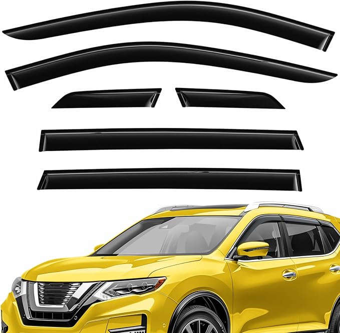 Extra Durable Window Deflectors Tape-On Window Visors Rain Guards Fit for Nissan Rogue 2014-2020, Sun Visors, Wind Vent for Shades, Exterior Car Accessories - 6pcs. AG0223