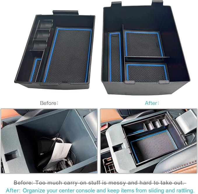 for 2022-2025 2026 Ford Maverick Center Console Organizer Tray | for 2022-2026 Ford Maverick Armrest Trays Storage Box Coin Container Maverick Truck Accessories, 2-Pack (Blue Trim)
