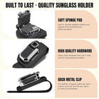 2PCS Sunglass Holder for Car Visor, Faux Leather Eyeglass Holder Clip for Car Sun Visor Organizer, Universal One Handed Operation Sun Glass Hanger, Car Interior Accessories for Women Man