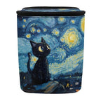 Cat Starry Night Print Car Trash Can with Lid, Leak Proof Auto Trash Bag Hanging Vehicle Garbage Can Multipurpose Storage Container for Back Seat Road Trip