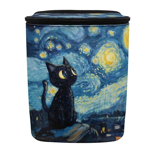 Cat Starry Night Print Car Trash Can with Lid, Leak Proof Auto Trash Bag Hanging Vehicle Garbage Can Multipurpose Storage Container for Back Seat Road Trip