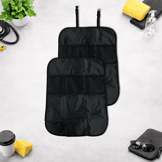 2-Pack Black Kick Mats with Organizer, Backseat Protector Seat Covers for Cars, SUVs, Minivans, and Trucks, Universal Fit Interior Seat Back Protectors