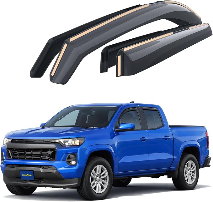 Goodyear Shatterproof in-Channel Window Deflectors for Chevrolet (Chevy) Colorado 2023-2026 Crew Cab, Rain Guards, Window Visors for Cars, Vent Deflector, Car Accessories, 4 pcs - GY008111
