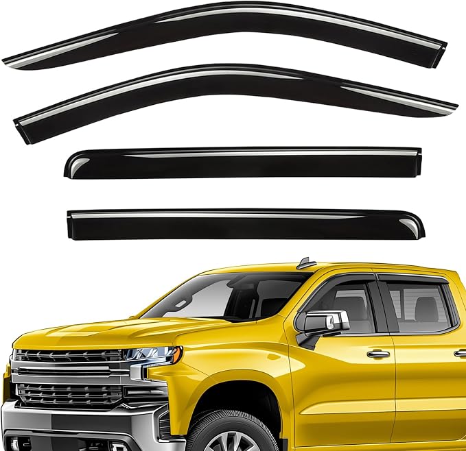 Extra Durable Window Deflectors Tape-On Window Visors Rain Guards Fit for Chevrolet (Chevy) Silverado 1500 2019-2026 Crew Cab, Sun Visors, Wind Vent for Shades, Exterior Car Accessories - 4pcs. AG0798