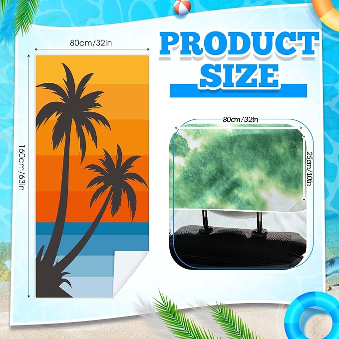 Car Seat Towel Covers with Storage Bag, 63 x 32 Inch Universal Non Slip Waterproof Sweat Protector for Car Truck, Gym Swimming Running, Machine Washable(2 Pack,Beach Palm Trees)