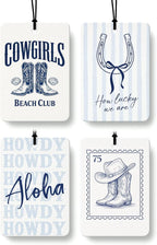 Blue Western Coastal Car Air Freshener 4 Pcs, Preppy Horseshoe Cowgirl Boots Hat Beach Hanging Air Freshener for Closet Drawer Books, Western Beachy Car Accessories Mirror Decor for Women