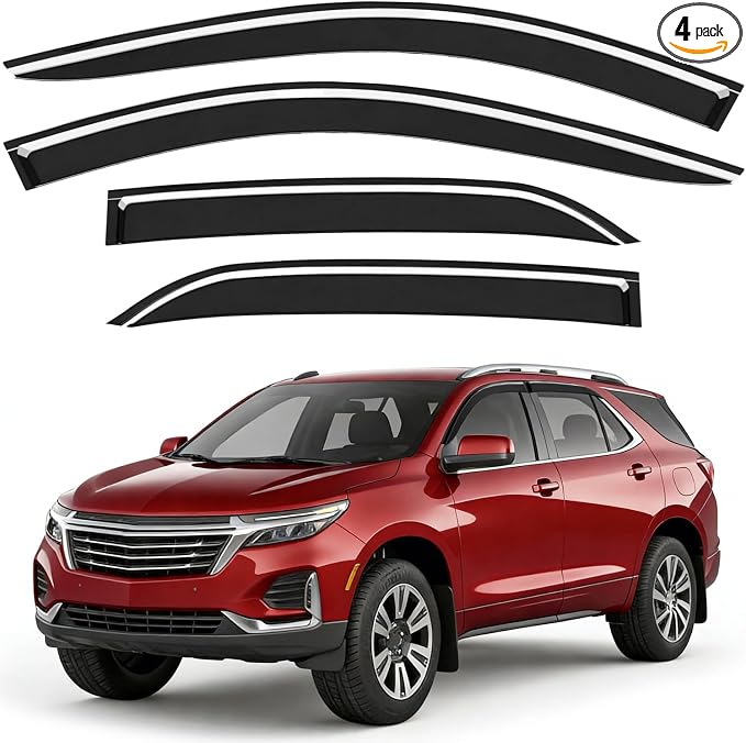 Outside-Mount Window Rain Guards Fit for 2018-2024 Chevy Equinox Extra Durable Window Visors Wind Deflector Dark Smoke Vent Shades Car Tape-on with Thicker 4PCS