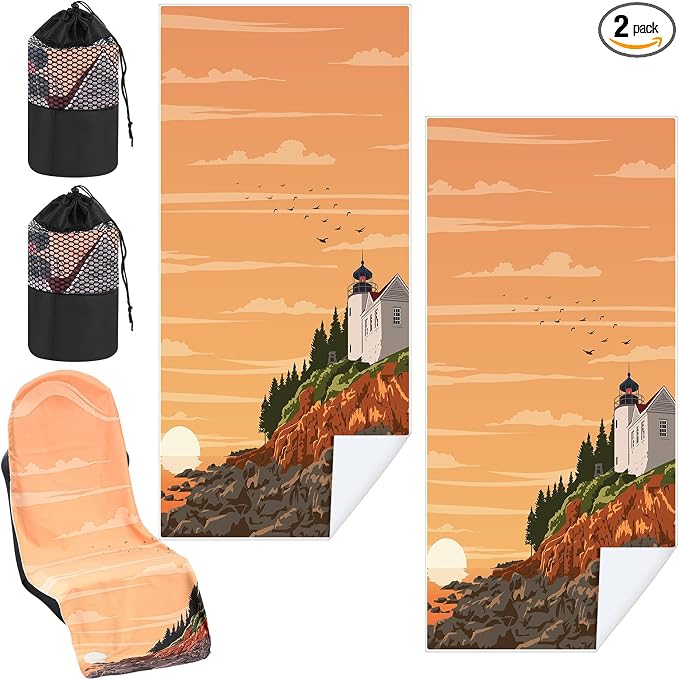 Car Seat Towel Covers with Storage Bag, 63 x 32 Inch Universal Non Slip Waterproof Sweat Protector for Car Truck, Gym Swimming Running, Machine Washable(2 Pack,Mount Desert Island)
