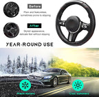 Car Steering Wheel Cover, 15 inch Carbon Fiber Microfiber Leather Elastic Steering Wheel Protector, Breathable Anti-Slip Comfortable Steering Wheel Covers for Most Cars (Black)